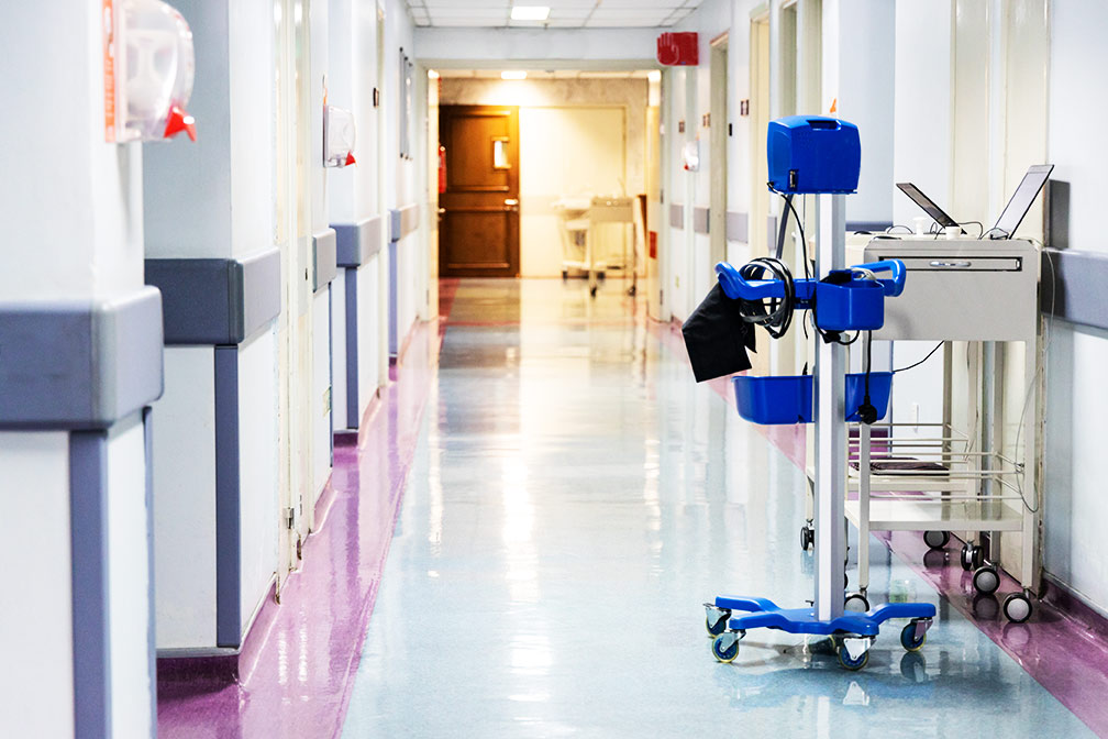 Clinical equipment in a healthcare corridor