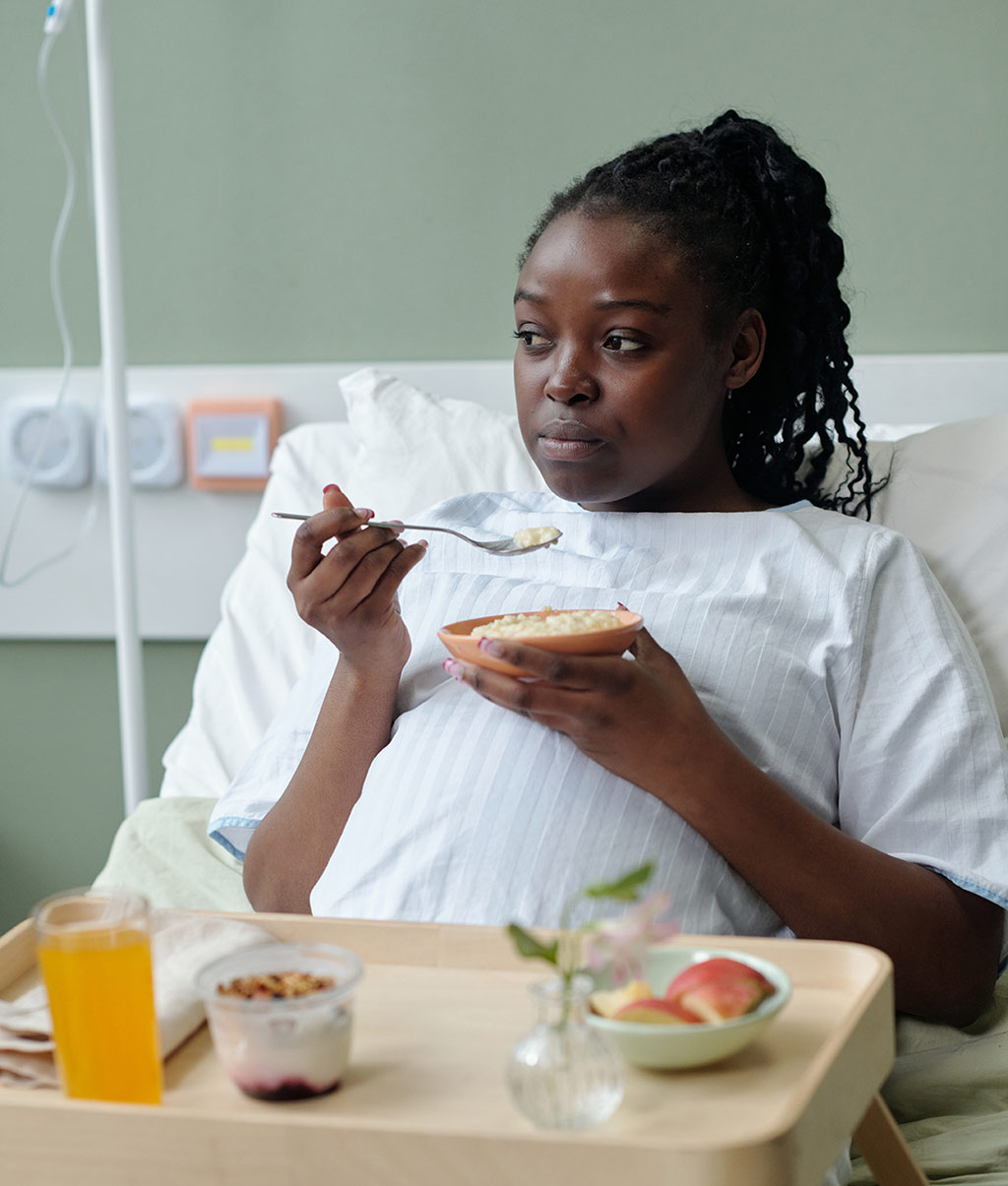Patient enjoying a prepared healthcare meal